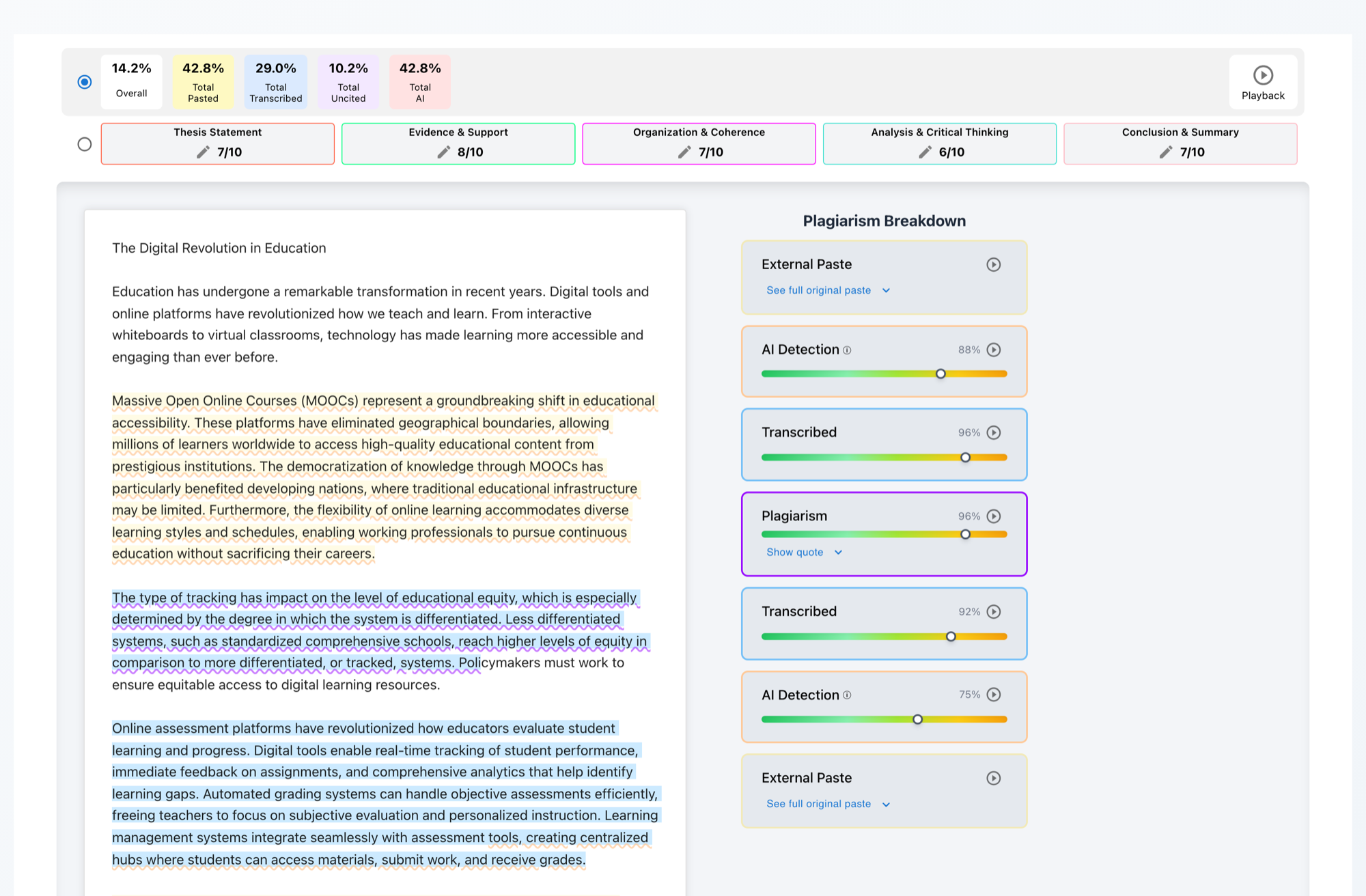 Checkmark plagiarism report displayed inside Buzz LMS integration